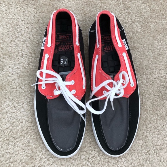 Men’s Vans Off The Wall Black, Gray & Red Surf Siders Sneakers . NWT! Sz 7.5 - Picture 3 of 9